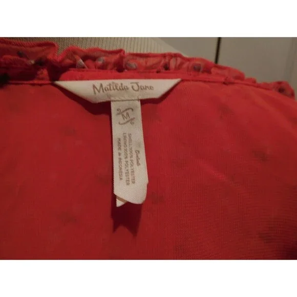 Darling MATILDA JANE "Must Be Love" Red Tufted Dot Crossover Blouse M - Picture 10 of 11